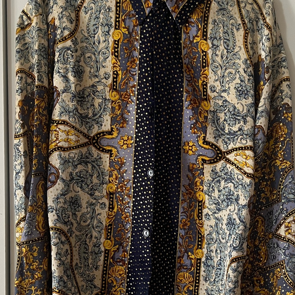 VINTAGE SETA PER UOMO MENS SILK METALLIC L/S SHIRT SIZE MEDIUM - Picture 3 of 10